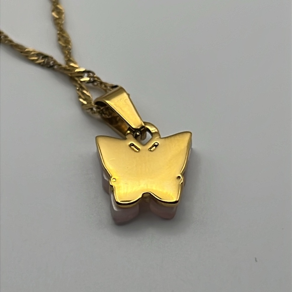 NWT 18KP Gold & Pink Butterfly Pendant, with gold tone Singapore chain, necklace - Picture 3 of 3